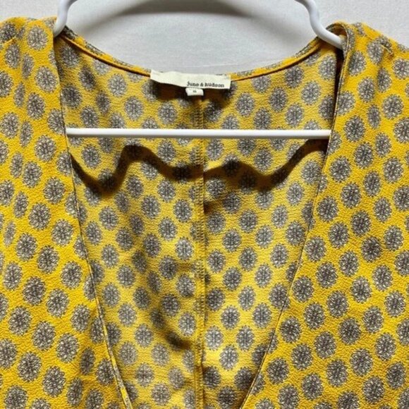 june & hudson Summer Top Women's Small Yellow Floral Open Front Tie Wrap Blouse - Picture 6 of 11